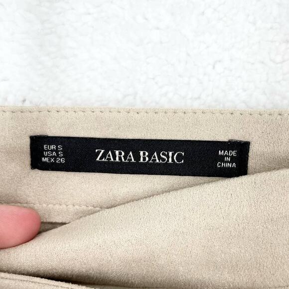 Zara Basic Women's Tan Faux Suede Midi Business Button Size Small Casual Skirt - Picture 2 of 5